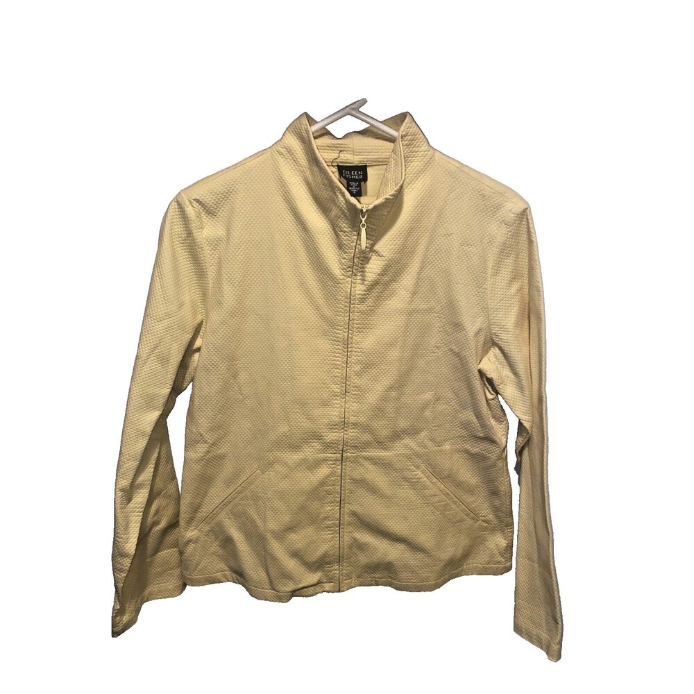 Eileen Fisher Womens Quilted Jacket S Butter Yellow Long Sleeve Full Zip